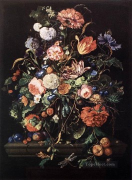 Davidsz Canvas - Flowers In Glass And Fruits Jan Davidsz de Heem flower